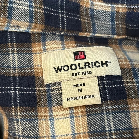 Woolrich men’s blue and tan button down flannel shirt size medium - Picture 7 of 8